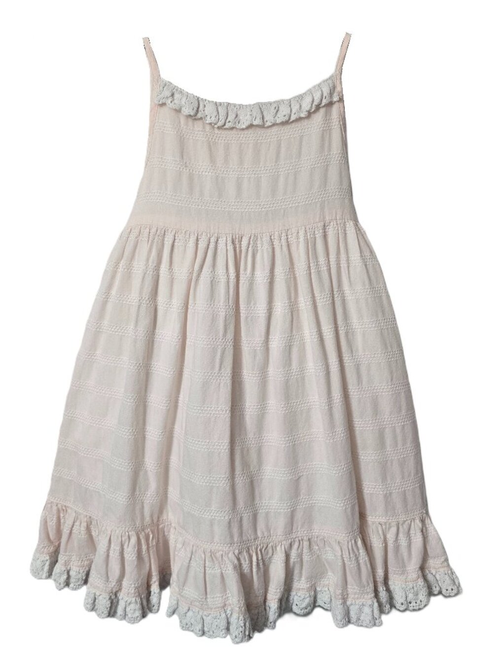 Laura Ashley London Dress 5 5T Ruffle Crochet Lace Trim Bow Embroider Pink White